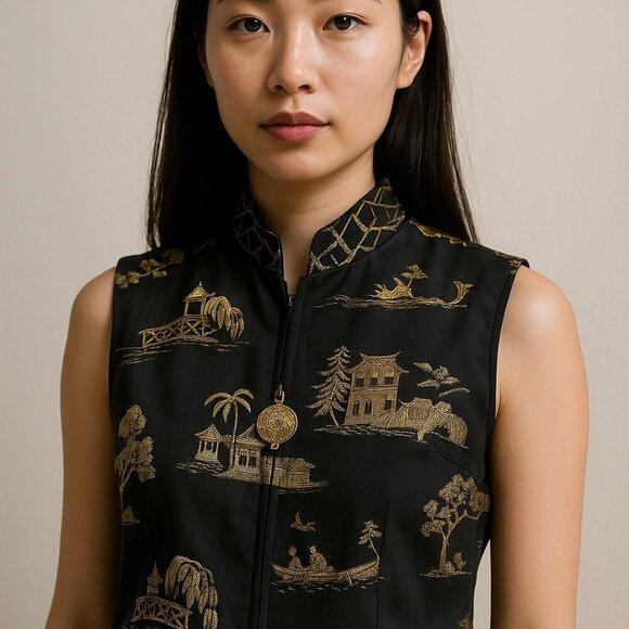 TAPP New York Tops - Vintage TAPP New York Vest | S/M | Black Gold Embroidered | Asian Inspired | USA